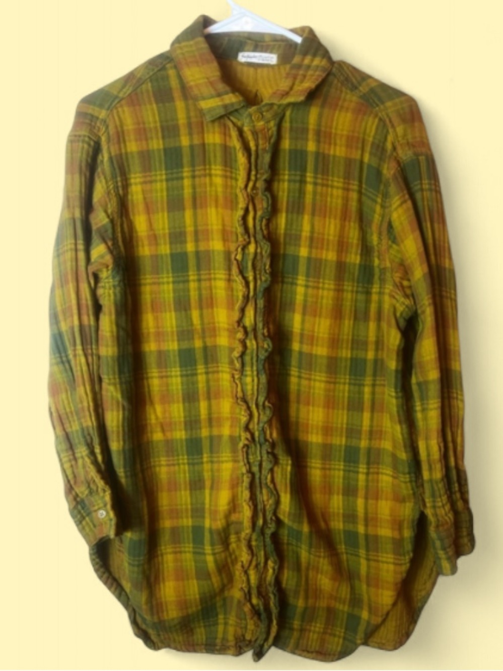 CP Shades x Free People Ruffle Plaid Buttondown Tunic Top Honey Mustard Size XS